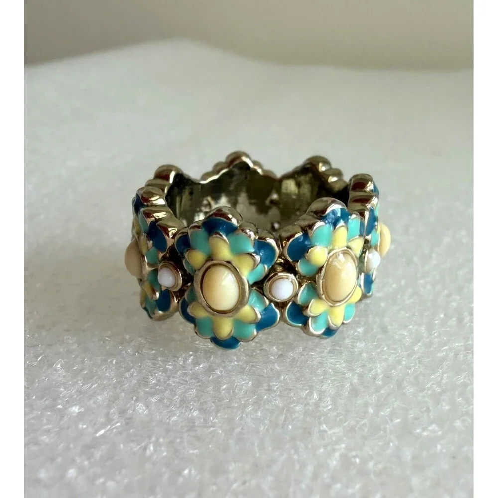 Banana Republic BR Signed Colorful Enamel Floral Daisy Statement Band Ring 6